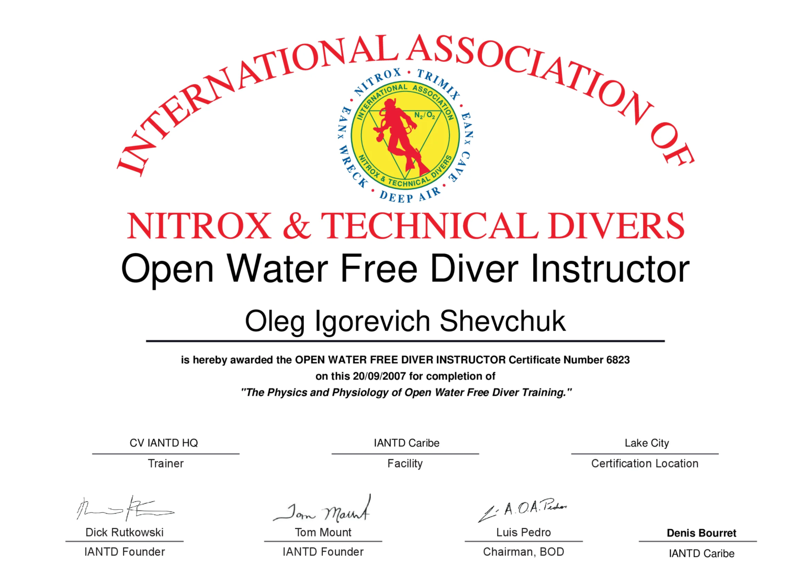 Open Water Free Diver Instructor