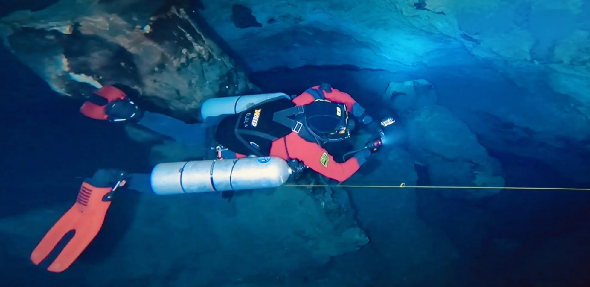 Sidemount cave diving in the Dominican Republic.